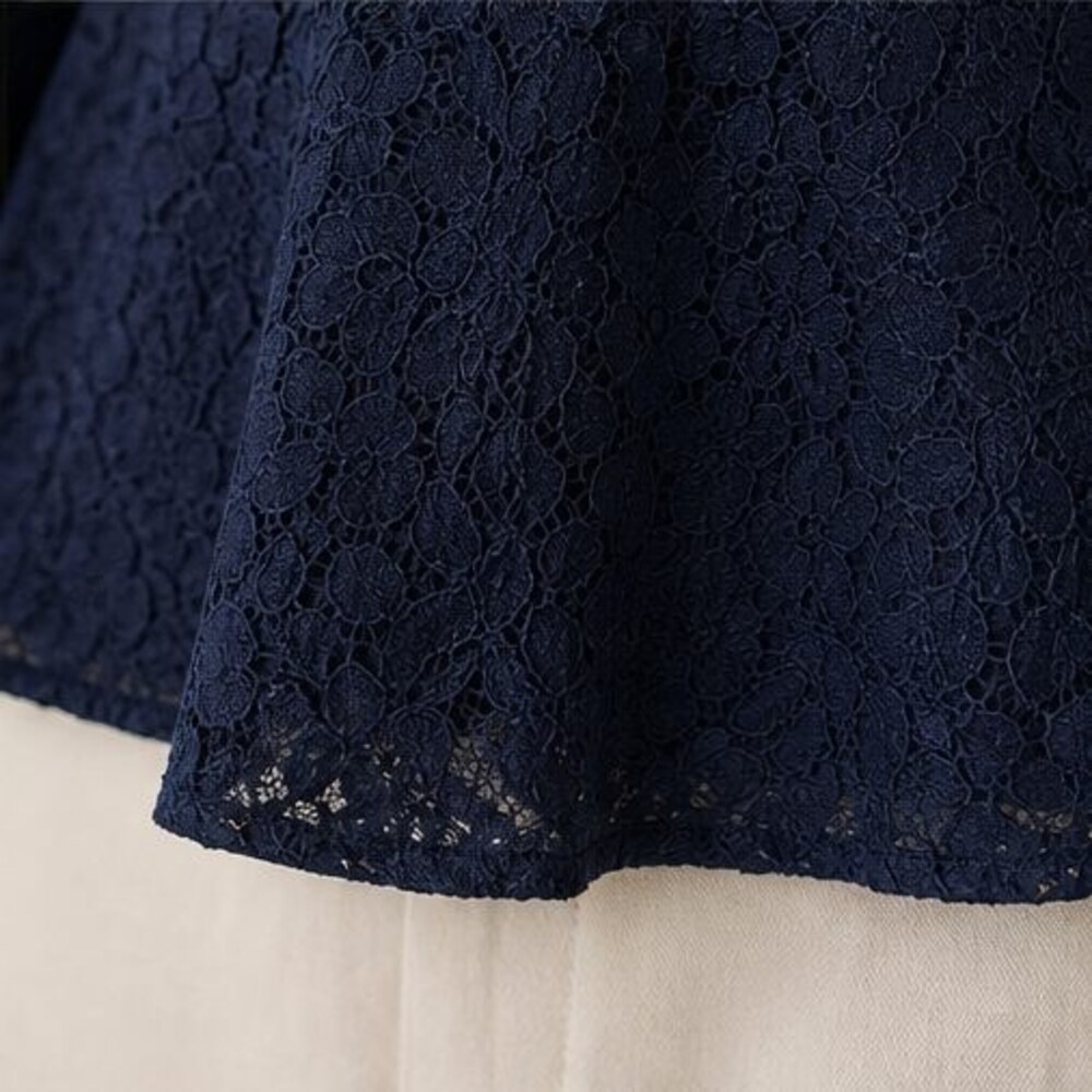 Navy Lace Trim Top - Picture 6 of 6